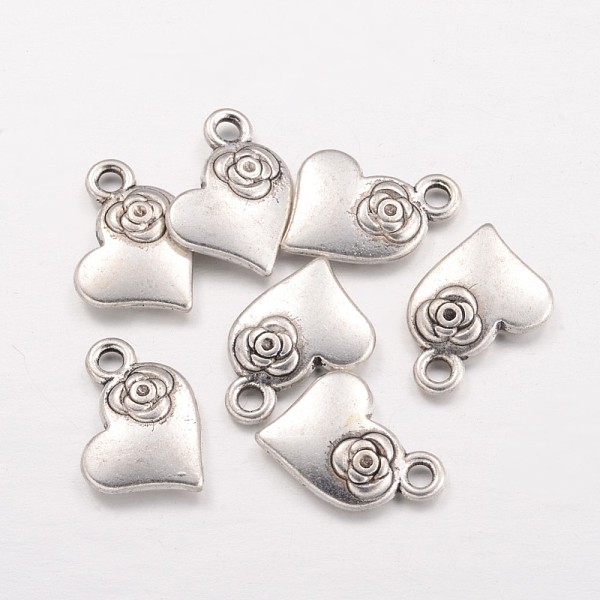 

PandaHall Tibetan Style Alloy Charms Pendants, Heart with Flower, Cadmium Free & Nickel Free & Lead Free, Antique Silver, 14x11x3mm, Hole...