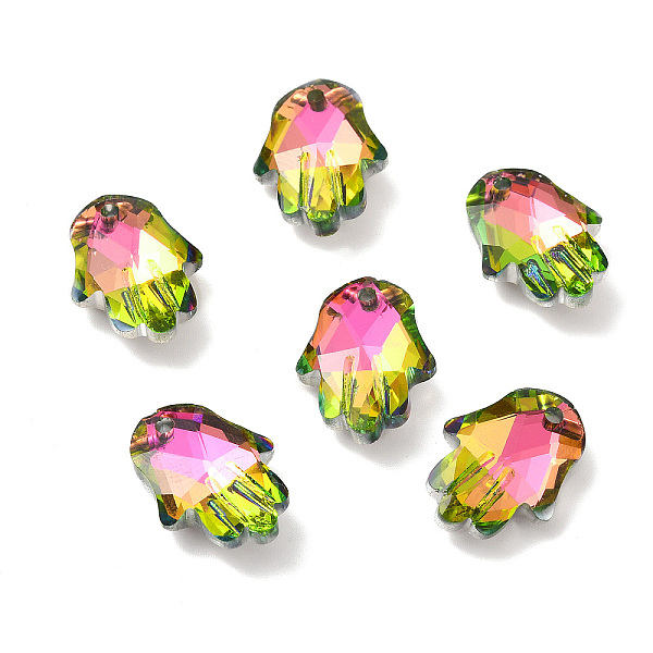 

PandaHall Electroplate Transparent Glass Pendants, Back Plated, Faceted, Hamsa Hand Charms, Yellow Green, 17.5x13.5x5.5mm, Hole: 1.6mm Glass...