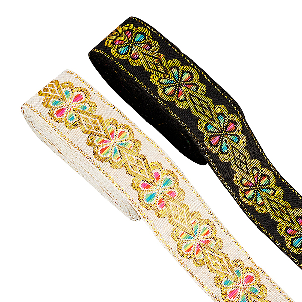 

PandaHall 2 Rolls 2 Colors Ethnic Style Embroidery Polyester Ribbons, Jacquard Ribbon, Tyrolean Ribbon, Garment Accessories, Flower Pattern..., Multicolor