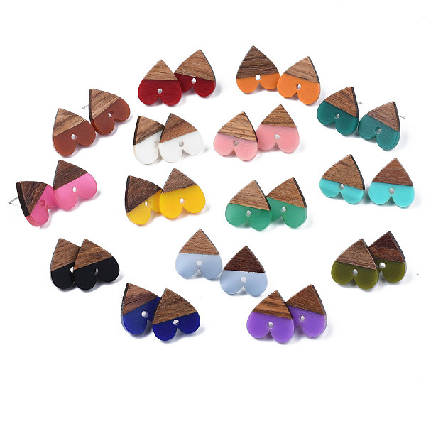 

PandaHall Resin & Walnut Wood Stud Earring Findings, with 304 Stainless Steel Pin and Hole, Two Tone, Heart, Mixed Color, 18x17mm, Hole: 2mm..., Multicolor