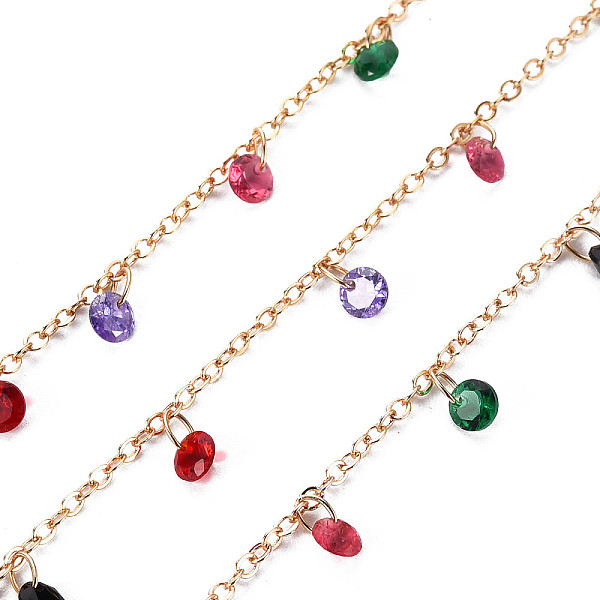 

PandaHall Handmade Brass Cable Chains, with Cubic Zirconia Charms, Soldered, Spool, Flat Round, Real 18K Gold Plated, 2x1.7x0.2mm, about...
