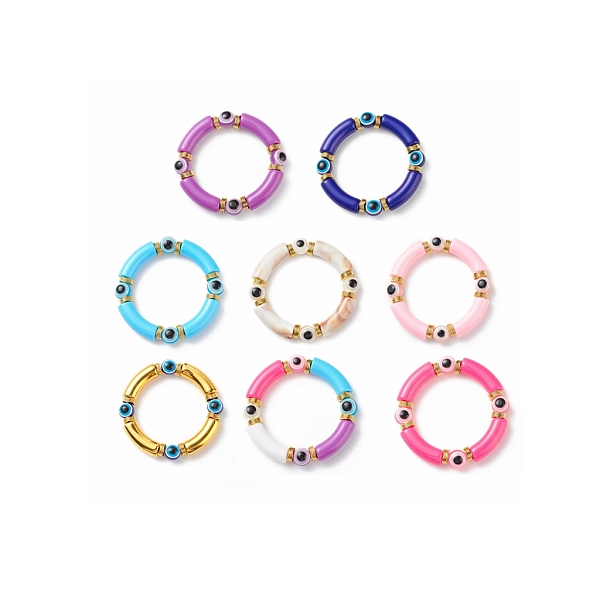 

PandaHall 8Pcs 8 Color Acrylic Curved Tube & Plastic Evil Eye Beaded Stretch Bracelets Set, Lucky Stackable Bracelets for Women, Mixed Color..., Multicolor