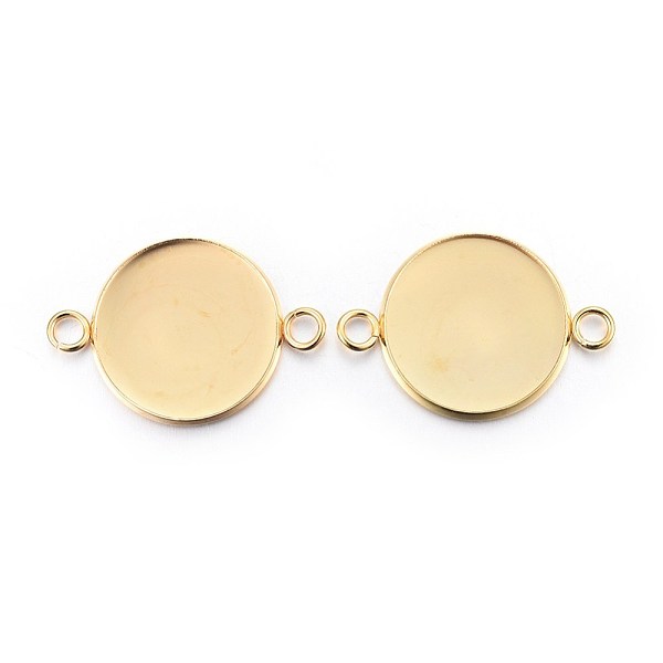

PandaHall 201 Stainless Steel Cabochon Connector Settings, Plain Edge Bezel Cups, Flat Round, Real 24K Gold Plated, Tray: 20mm, 31.5x22x2mm...