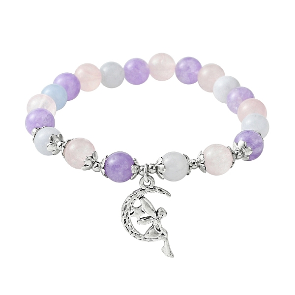 

PandaHall 8mm Round Natural Aquamarine & Rose Quartz & Amethyst Beaded Stretch Bracelets, Tibetan Style Alloy Moon with Fairy Charm...