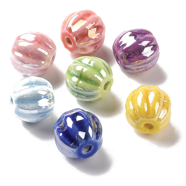 カボチャ色の釉薬をかけた磁器ビーズ