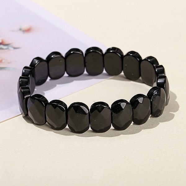 

PandaHall Natural Obsidian Oval Bead Stretch Bracelets for Men Women, Inner Diameter: 2-3/8 inch(6cm) Obsidian Oval