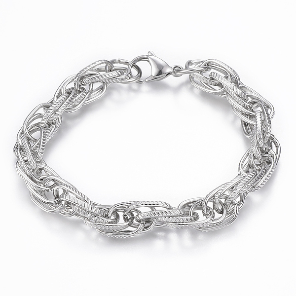 

PandaHall 304 Stainless Steel Rope Chain Bracelets, with Lobster Claw Clasps, Stainless Steel Color, 7-1/2 inchx3/8 inchx1/8 inch...