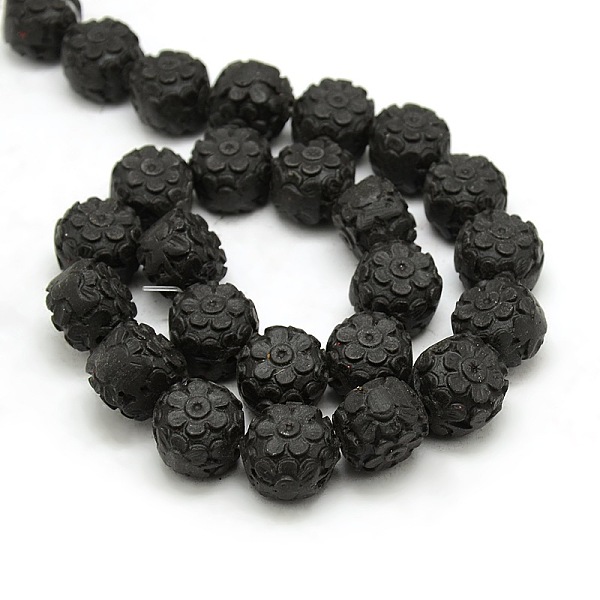 

PandaHall Chinoiserie Jewelry Making Cinnabar Carved Flower Column Cameo Beads Strands, Black, 16x13mm, Hole: 1mm, about: 15.7 inch...