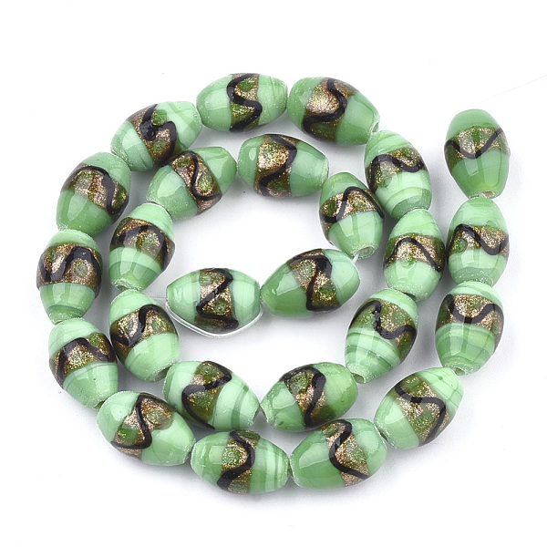 

PandaHall Handmade Gold Sand Lampwork Beads, Drum, Aquamarine, 15~18x10~12mm, Hole: 1.5~2mm Lampwork Drum Green