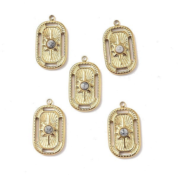 

PandaHall Vacuum Plating 201 Stainless Steel Natural Howlite Pendants, Real 18K Gold Plated, Oval Rectangle Charms, 21.5x12.5x4mm, Hole...