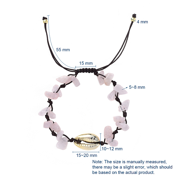 

PandaHall Adjustable Chip Natural Rose Quartz Braided Bead Bracelets, with Electroplated Cowrie Shell Beads, Golden Plated Brass Beads and...