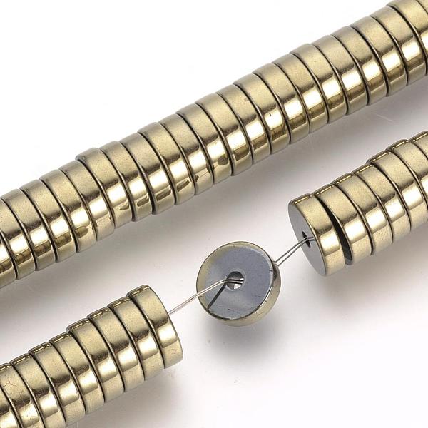 

PandaHall Electroplate Non-magnetic Synthetic Hematite Beads Spacers Strands, Heishi Beads, Flat Round/Disc, Light Gold Plated, 6x2mm, Hole...