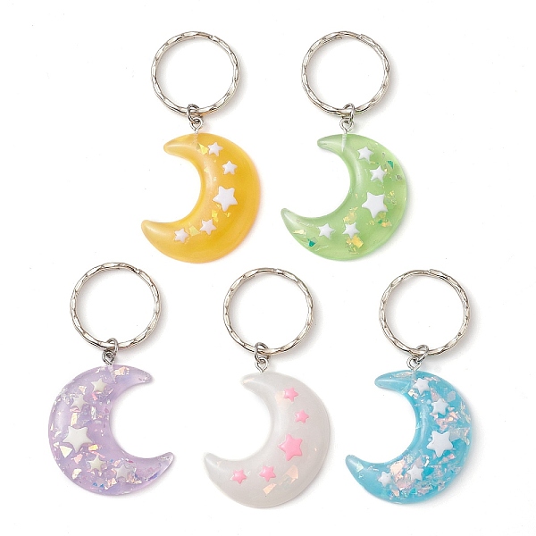 

PandaHall Plastic Moon & Star Keychain, with Iron Keychain Clasp Findings, Mixed Color, 6.7cm, Moon: 42x31.5x6mm Plastic Moon Multicolor