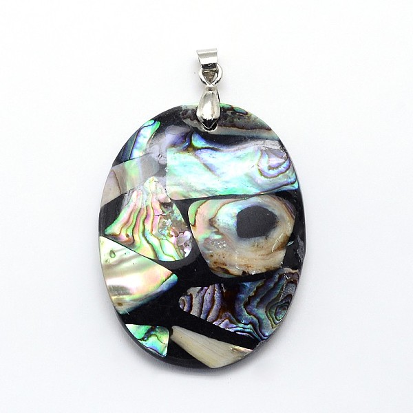

PandaHall Brass Paua Shell Oval Pendants, Undyed, Platinum, 40x31x5mm, Hole: 4mm Paua Shell Oval