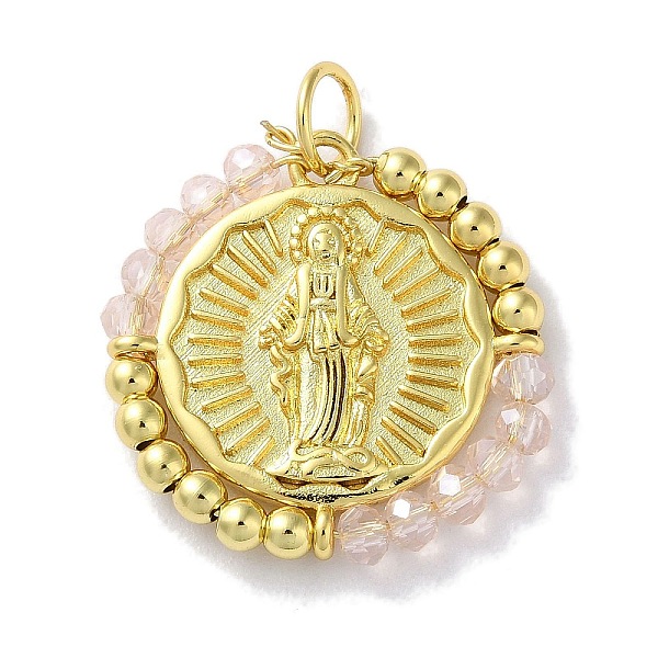 

PandaHall Rack Plated Brass Pendant, with Glass, Long-Lasting Plated, Lead Free & Cadmium Free, Round, Misty Rose, 23.5x23x3mm Brass+Glass...