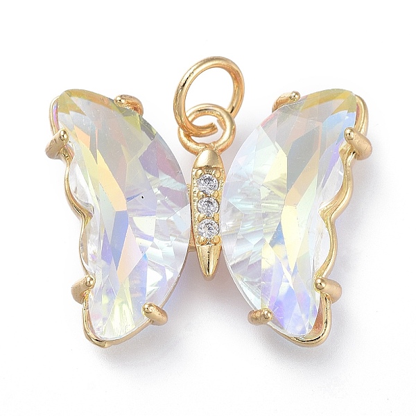 

PandaHall Brass Micro Pave Clear Cubic Zirconia Pendant, with Glass, Butterfly, Golden, Clear AB, 18mm Brass+Glass Butterfly White