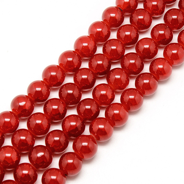 

PandaHall Baking Painted Crackle Glass Beads Strands, Round, Red, 6mm, Hole: 1.3~1.6mm, about 133pcs/strand, 31.4 inch Glass Round Red