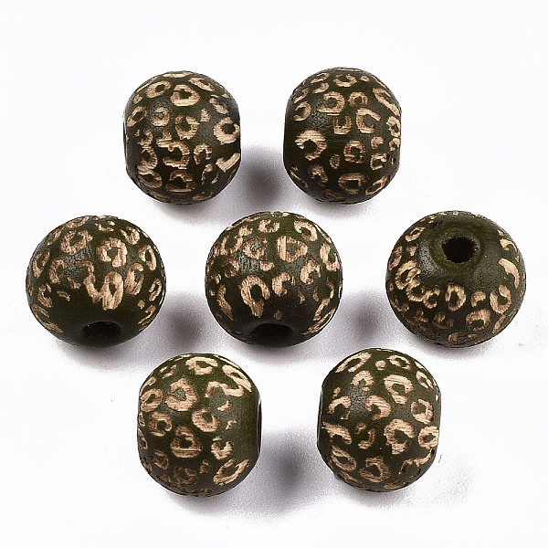 

PandaHall Painted Natural Wood Beads, Laser Engraved Pattern, Round with Leopard Print, Dark Olive Green, 10x8.5mm, Hole: 2.5mm Schima Wood...