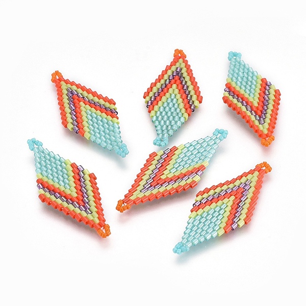 

PandaHall MIYUKI & TOHO Handmade Japanese Seed Beads Links, Loom Pattern, Rhombus, Pale Turquoise, 43~45x17.6~18.1x1.7~2mm, Hole: 1.2~1.5mm..., Cyan