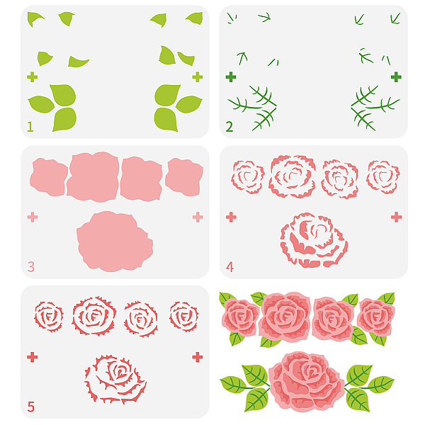

PandaHall 5Pcs 5 Styles PET Hollow Out Drawing Painting Stencils, for DIY Scrapbook, Photo Album, Flower & Leaf, Mixed Shapes, 210x297mm...