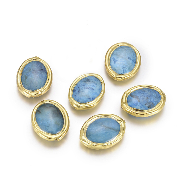 

PandaHall Natural Crazy Lace Agate Beads, Dyed, Brass Edge Golden Plated, Oval, 30~31x23~24x6.5~7mm, Hole: 0.8mm Crazy Agate Oval