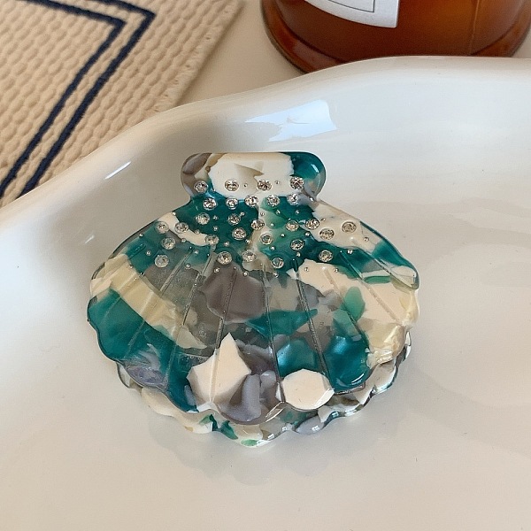 

PandaHall Shell Shape Cellulose Acetate(Resin) Claw Hair Clips, with Rhinestones, Hair Accessories for Women Girl, Teal, 40x50mm Cellulose..., Cyan