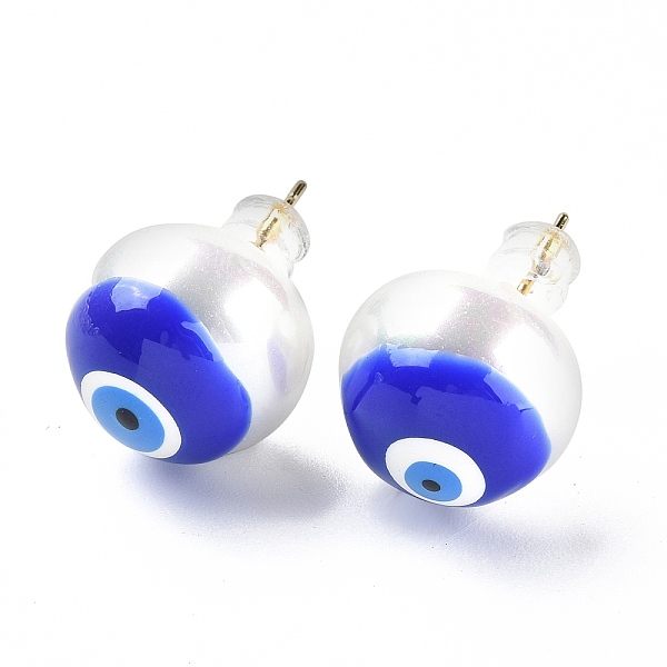 

PandaHall Natural Shell Evil Eye Stud Earrings with Enamel, Real 18K Gold Plated Brass Jewelry for Women, Blue, 14mm, Pin: 0.8mm Shell Flat...