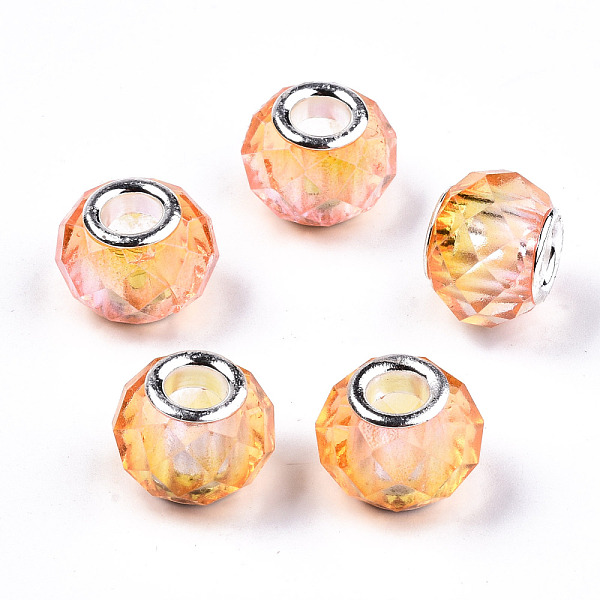 

PandaHall Baking Painted Glass European Beads, Large Hole Rondelle Beads, with Platinum Tone Brass Double Cores, Two Tone, Faceted, Light...