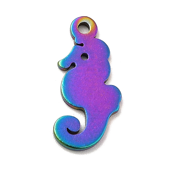 

PandaHall Ion Plating(IP) 201 Stainless Steel Pendants, Sea Horse Charms, Rainbow Color, 15x7x1mm, Hole: 1.2mm 201 Stainless Steel Sea Horse