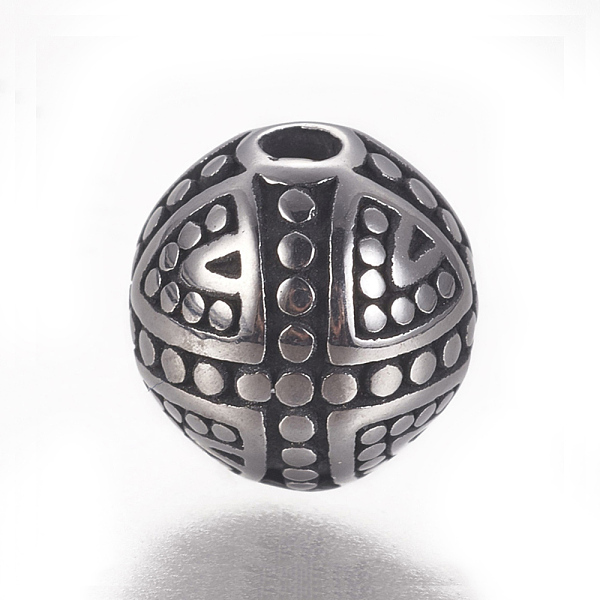 

PandaHall 304 Stainless Steel Beads, Round, Antique Silver, 9mm, Hole: 1.4mm 304 Stainless Steel Round