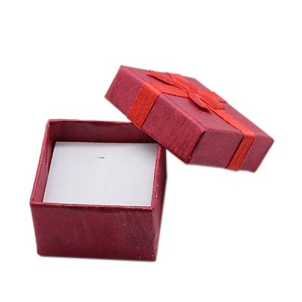 

PandaHall Cardboard Ring Boxes, with Satin Ribbons Bowknot outside, Square, Indian Red, 41x41x26mm Paper Square Red