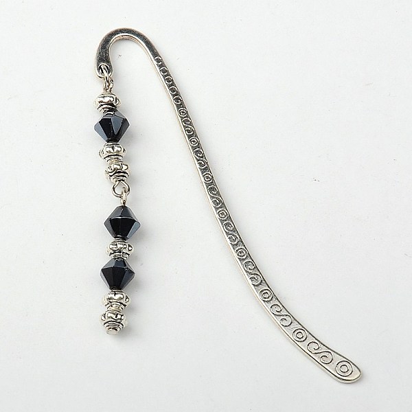 

PandaHall Tibetan Style Bookmarks/Hairpins, with Glass Beads, Black, 84mm Alloy Black