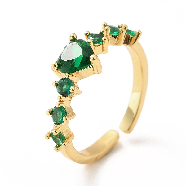 

PandaHall Cubic Zirconia Heart Open Cuff Ring, Real 18K Gold Plated Brass Jewelry for Women, Lead Free & Cadmium Free, Green, US Size 5 1/2...