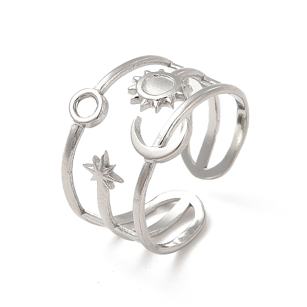 

PandaHall Star & Moon & Sun 304 Stainless Steel Open Cuff Ring Findings, Ring Setting with Round Tray, Stainless Steel Color, US Size 6 1/2...