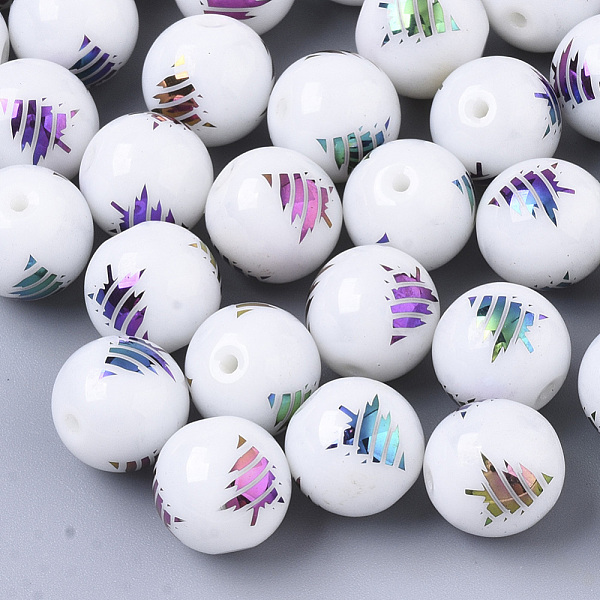 

PandaHall Christmas Opaque Glass Beads, Round with Electroplate Christmas Tree Pattern, Multi-color Plated, 10mm, Hole: 1.2mm Glass Round..., White