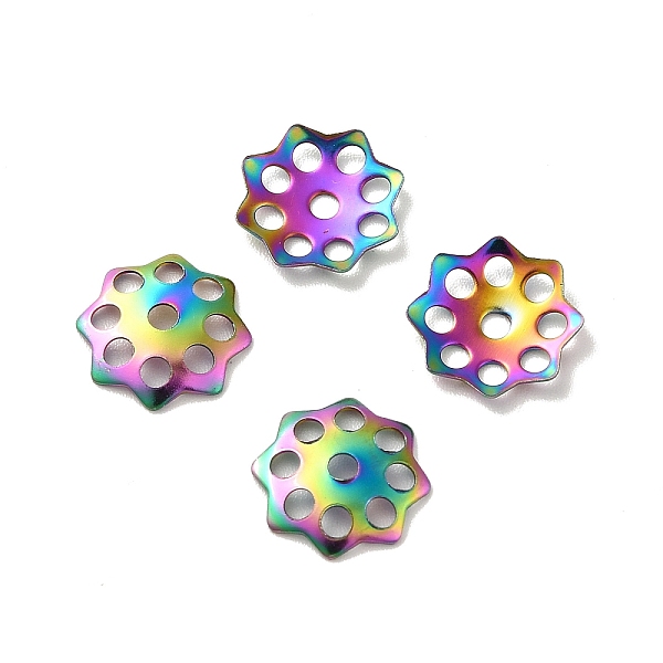 

PandaHall Ion Plating(IP) 304 Stainless Steel Bead Caps, Flower, Multi-Petal, Rainbow Color, 10.5x10x1.5mm, Hole: 1mm 304 Stainless Steel
