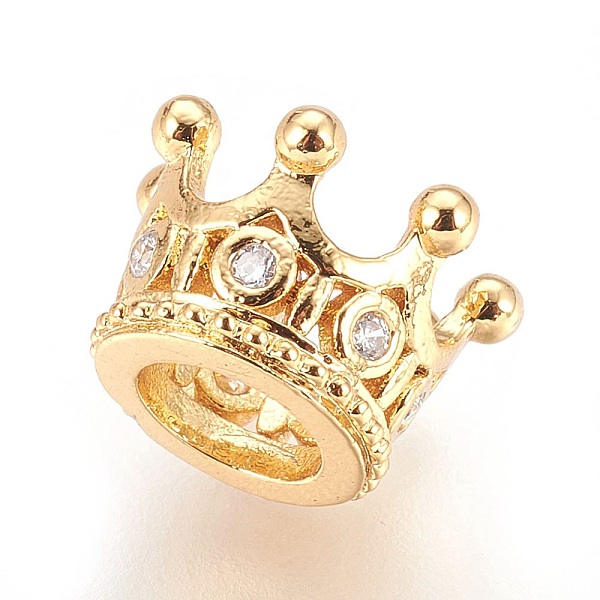 

PandaHall Brass Micro Pave Cubic Zirconia European Beads, Crown, Clear, Real 18K Gold Plated, 7x11mm, Hole: 5mm Brass+Cubic Zirconia Crown...
