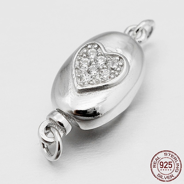 

PandaHall Oval with Heart Rhodium Plated 925 Sterling Silver Cubic Zirconia Box Clasps, Platinum, 17x8x6mm, Hole: 2mm Sterling Silver Oval
