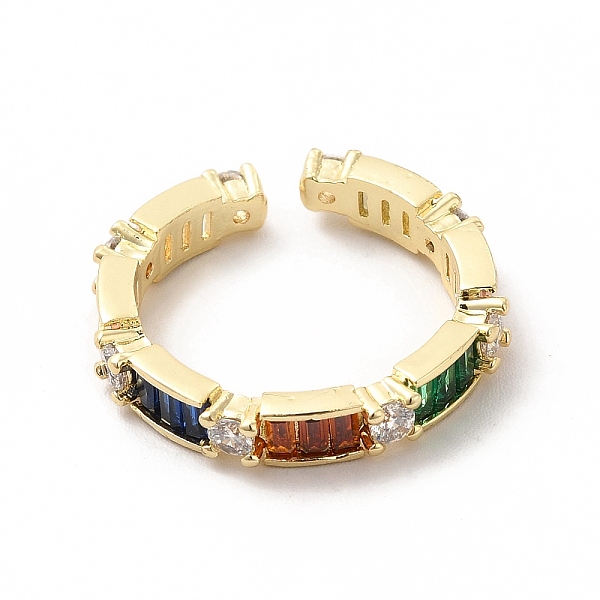 

PandaHall Cubic Zirconia Rectangle Open Cuff Ring, Golden Brass Jewelry for Women, Colorful, Inner Diameter: 16mm Brass+Cubic Zirconia