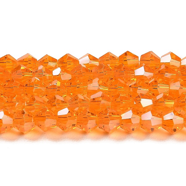 

PandaHall Transparent Electroplate Glass Beads Strands, AB Color Plated, Faceted, Bicone, Orange, 4x4mm, Hole: 0.8mm, about 82~85pcs/strand...