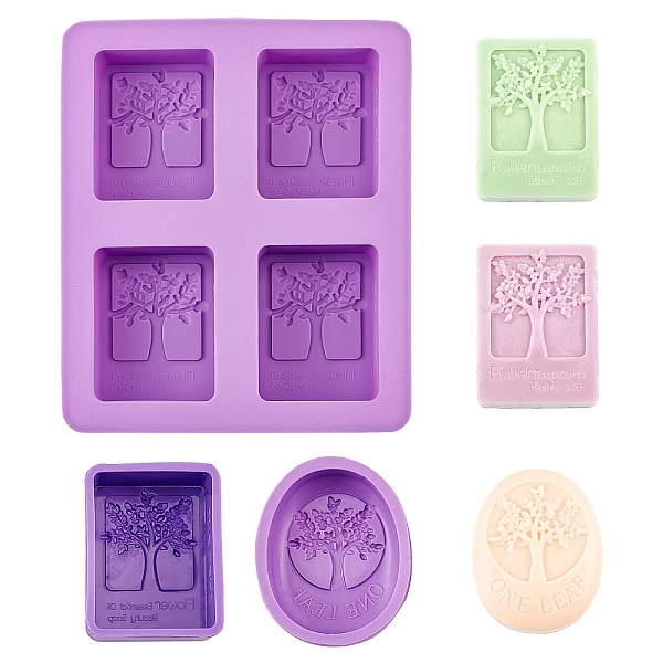 PandaHall Silicone Molds Sets, For DIY Cake, Chocolate, Candy, Soap, Rectangle/Tree of Life/Oval with Tree of Life, Purple, 195x160x30.5mm...