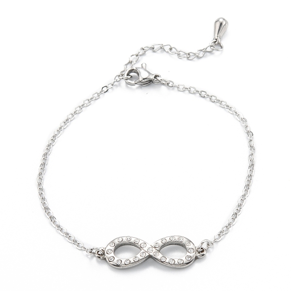 

PandaHall 304 Stainless Steel Link Bracelets, with Rhinestones, Infinity, Stainless Steel Color, 7-1/8 inch(18cm) Rhinestone Clear