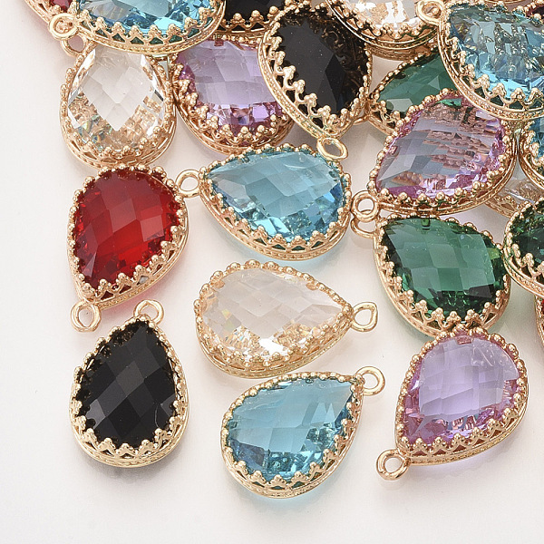 

PandaHall Faceted Glass Pendants, with Golden Tone Brass Open Back Settings, Teardrop, Mixed Color, 18.5x12x5.5mm, Hole: 1.4mm Brass+Glass..., Multicolor