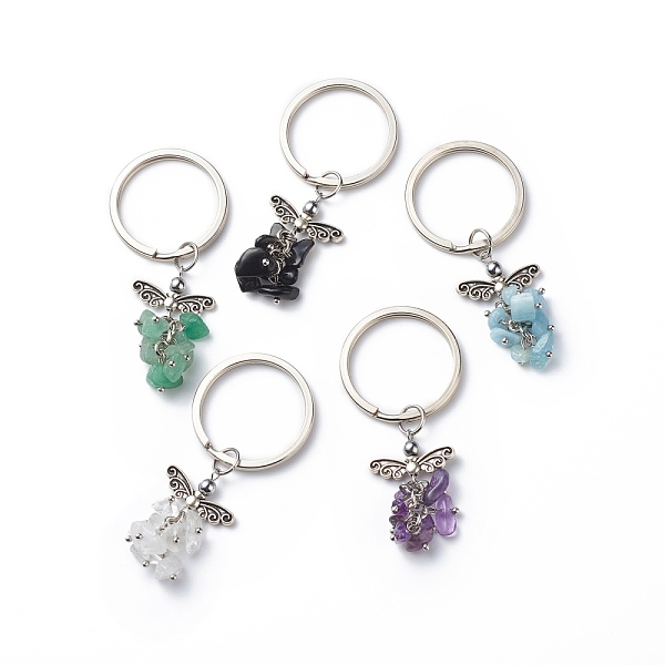 

PandaHall Natural Gemstone Angel Pendant Keychain, with Iron Findings, 6.8cm Mixed Stone Angel & Fairy