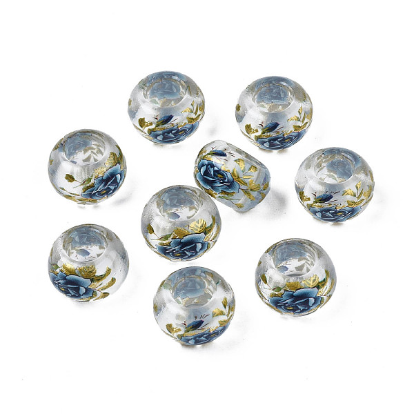 

PandaHall Flower Printed Transparent Acrylic Rondelle Beads, Large Hole Beads, Clear, 15x9mm, Hole: 7mm Acrylic Rondelle Clear