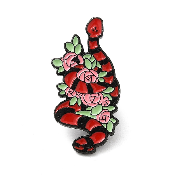 

PandaHall Snake Enamel Pins, Black Tone Alloy Brooches for Backpack Clothes, Flower, 30.5x15x2mm Alloy+Enamel Flower