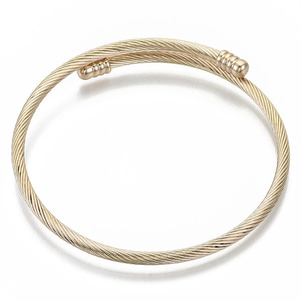 

PandaHall Alloy Cuff Bangles Making, Torque Bangles, with Removable End Caps, Light Gold, 3mm, Inner Diameter: 2-1/8 inch(5.4cm), End Cap...