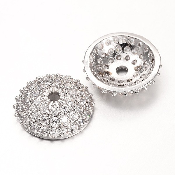 

PandaHall Apetalous Half Round/Dome Brass Micro Pave Cubic Zirconia Bead Caps, Platinum, 11x3mm, Hole: 1mm Brass+Cubic Zirconia