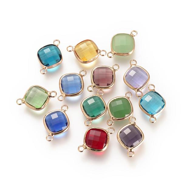 

PandaHall Glass Links connectors, with Brass Findings, Faceted, Rhombus, Mixed Color, 17x11.5x4mm, Hole: 1.6mm Glass Rhombus Multicolor