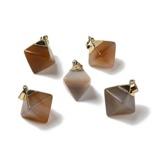 

PandaHall Natural Agate Pendants, with Golden Tone Brass Findings, Rhoumbus, 24~26x21~23x16~17mm, Hole: 4.5x8mm Natural Agate Rhombus